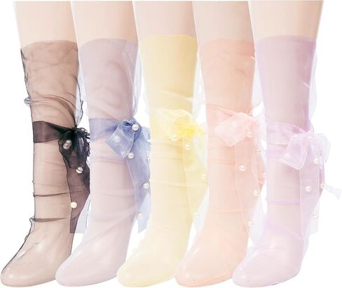 Violet Mist Women's Lace Ankle Socks Sheer Mesh Slouch for Women Girls Cute Tulle Loose Transparent Dress Socks Decorated in Kuwait