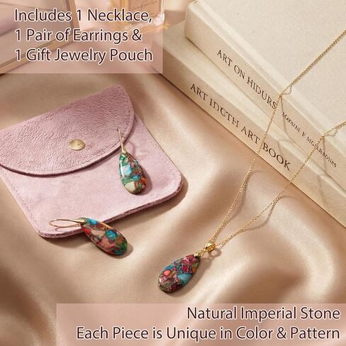 Kingdder Natural Stone Jewelry Set for Women Imperial Healing Stone Necklace Colorful Teardrop Dangle Earings Boho Jewelry in Kuwait