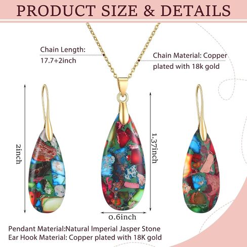 Kingdder Natural Stone Jewelry Set for Women Imperial Healing Stone Necklace Colorful Teardrop Dangle Earings Boho Jewelry in Kuwait