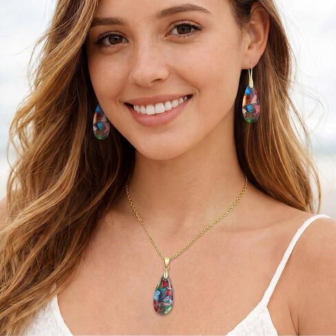 Kingdder Natural Stone Jewelry Set for Women Imperial Healing Stone Necklace Colorful Teardrop Dangle Earings Boho Jewelry in Kuwait
