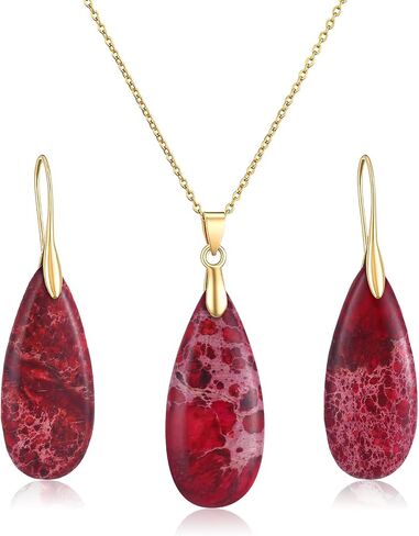 Kingdder Natural Stone Jewelry Set for Women Imperial Healing Stone Necklace Colorful Teardrop Dangle Earings Boho Jewelry in Kuwait