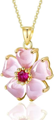 VONSSY Elegant Cherry Blossom Necklace Earrings Pink Cats Eye Flower Flora Sakura Gemstone Crystal Pendant 18k Gold Plated Chain Jewelry Set Gift for Woman Wife Girlfriend in Saudi Arabia