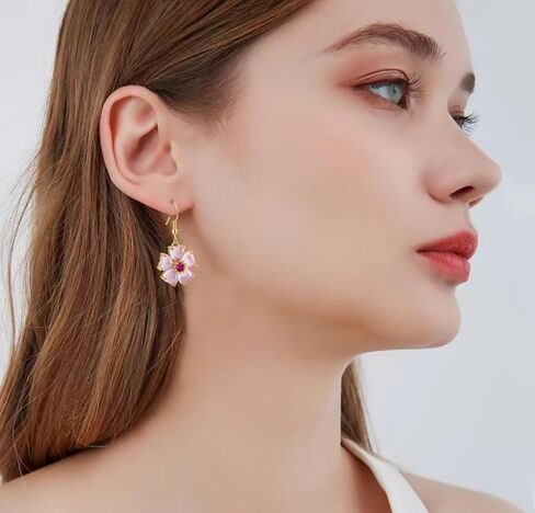 VONSSY Elegant Cherry Blossom Necklace Earrings Pink Cats Eye Flower Flora Sakura Gemstone Crystal Pendant 18k Gold Plated Chain Jewelry Set Gift for Woman Wife Girlfriend in Saudi Arabia