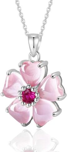 VONSSY Elegant Cherry Blossom Necklace Earrings Pink Cats Eye Flower Flora Sakura Gemstone Crystal Pendant 18k Gold Plated Chain Jewelry Set Gift for Woman Wife Girlfriend in Saudi Arabia