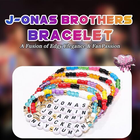 AICase for jonas Merch Brothers Gifts Inspired Bracelets 5 Pcs Stackable Stretch Beaded Friendship Bracelets Concert Outfit Vinyl Poster Sticker Merchandise Gifts for Fans Women Birthday Christmas in Kuwait