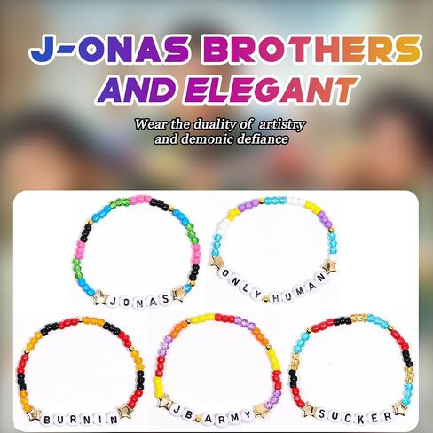 AICase for jonas Merch Brothers Gifts Inspired Bracelets 5 Pcs Stackable Stretch Beaded Friendship Bracelets Concert Outfit Vinyl Poster Sticker Merchandise Gifts for Fans Women Birthday Christmas in Kuwait