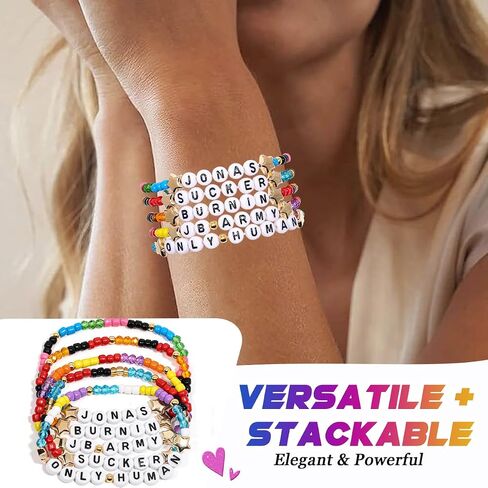 AICase for jonas Merch Brothers Gifts Inspired Bracelets 5 Pcs Stackable Stretch Beaded Friendship Bracelets Concert Outfit Vinyl Poster Sticker Merchandise Gifts for Fans Women Birthday Christmas in Kuwait