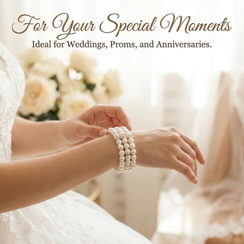 2Pcs Pearl Bracelets for Women, 1920s Vintage Pearl Stretch Bracelet 3-Rows Fake Pearls Bracelet for Women Bridal Wedding Jewelry(White) in Kuwait