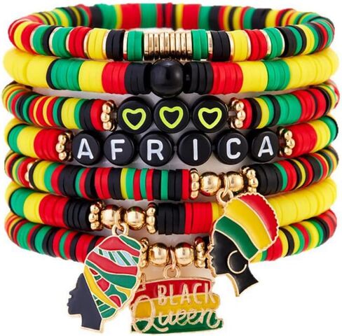 Juneteenth Bracelets for Women Men,Black History Month African Pride Beaded Stretch Bracelet Set,1865 Freedom Love Letter Charm Stackable Wristlets Jewelry in Kuwait