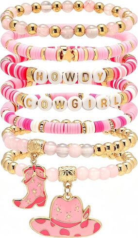 pVq Western Cowgirl Bracelets for Women Heishi Clay Beaded Stretch Bracelet Elastic Layering Cowboy Country Bracelets Party Jewelry Outfits Accessories Gifts in Saudi Arabia