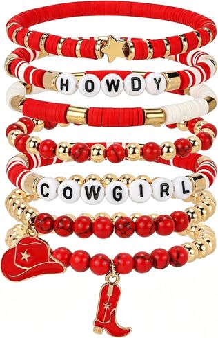 pVq Western Cowgirl Bracelets for Women Heishi Clay Beaded Stretch Bracelet Elastic Layering Cowboy Country Bracelets Party Jewelry Outfits Accessories Gifts in Saudi Arabia