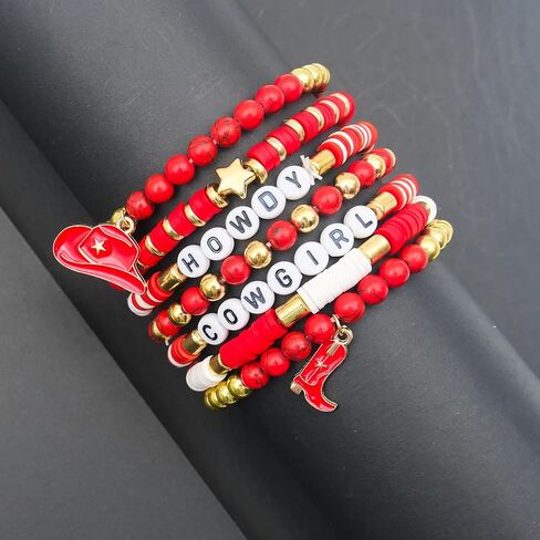 pVq Western Cowgirl Bracelets for Women Heishi Clay Beaded Stretch Bracelet Elastic Layering Cowboy Country Bracelets Party Jewelry Outfits Accessories Gifts in Saudi Arabia