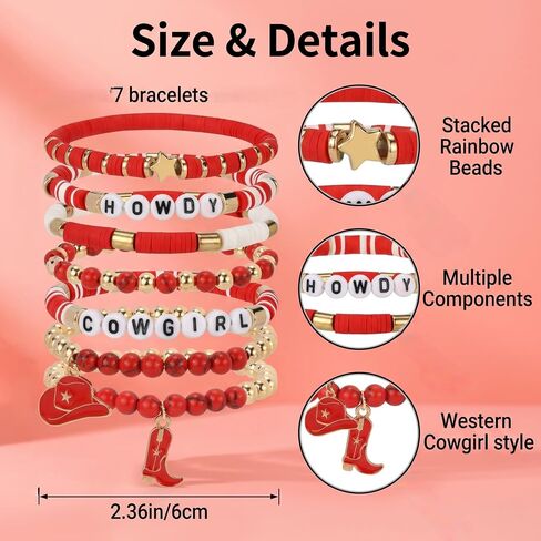 pVq Western Cowgirl Bracelets for Women Heishi Clay Beaded Stretch Bracelet Elastic Layering Cowboy Country Bracelets Party Jewelry Outfits Accessories Gifts in Saudi Arabia
