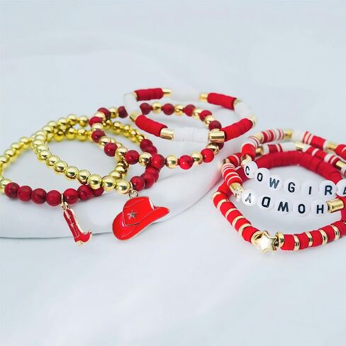 pVq Western Cowgirl Bracelets for Women Heishi Clay Beaded Stretch Bracelet Elastic Layering Cowboy Country Bracelets Party Jewelry Outfits Accessories Gifts in Saudi Arabia