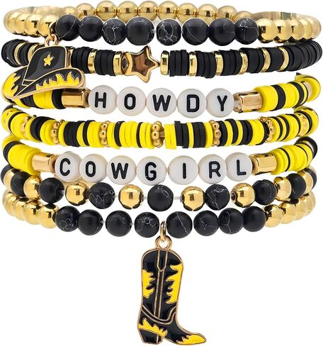 pVq Western Cowgirl Bracelets for Women Heishi Clay Beaded Stretch Bracelet Elastic Layering Cowboy Country Bracelets Party Jewelry Outfits Accessories Gifts in Saudi Arabia