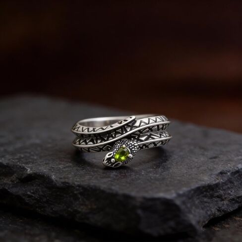 Mystic Coiled Serpent Ring, 925 Sterling Silver, Red Ruby-like Gem, Viking-inspired Snake Jewelry for Women and Men in Kuwait