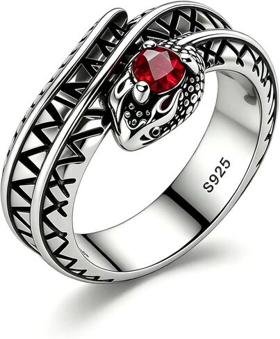 Mystic Coiled Serpent Ring, 925 Sterling Silver, Red Ruby-like Gem, Viking-inspired Snake Jewelry for Women and Men in Kuwait