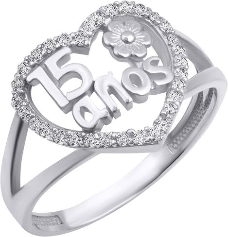 Claddagh Gold .925 Sterling Silver Quinceanera Heart Rose CZ Flower Love Ring with multiple ring sizes in Saudi Arabia