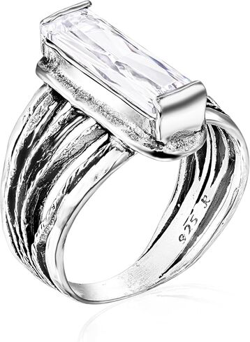 JEAN RACHEL JEWELRY 925 Sterling Silver Baguette CZ Wire Wrap Ring - Clear Cubic Zirconia Multi-Strand Statement Ring in Saudi Arabia