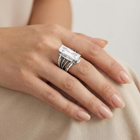 JEAN RACHEL JEWELRY 925 Sterling Silver Baguette CZ Wire Wrap Ring - Clear Cubic Zirconia Multi-Strand Statement Ring in Saudi Arabia