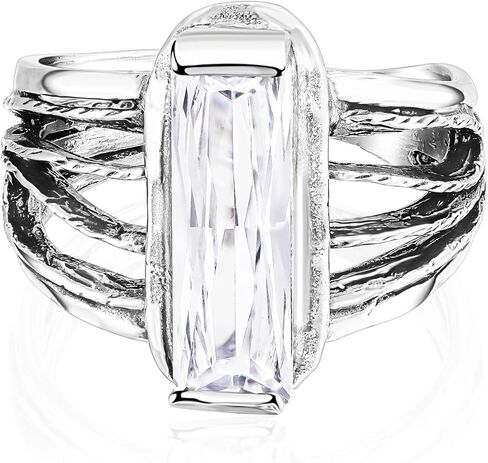 JEAN RACHEL JEWELRY 925 Sterling Silver Baguette CZ Wire Wrap Ring - Clear Cubic Zirconia Multi-Strand Statement Ring in Saudi Arabia