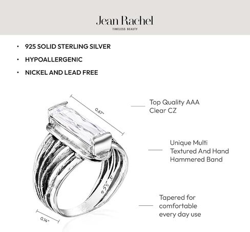 JEAN RACHEL JEWELRY 925 Sterling Silver Baguette CZ Wire Wrap Ring - Clear Cubic Zirconia Multi-Strand Statement Ring in Saudi Arabia