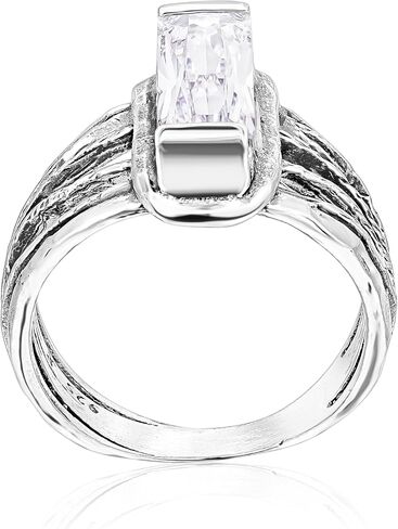JEAN RACHEL JEWELRY 925 Sterling Silver Baguette CZ Wire Wrap Ring - Clear Cubic Zirconia Multi-Strand Statement Ring in Saudi Arabia