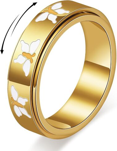 Butterfly Fidget Spinner Ring for Women - 18K Gold Plated Stainless Steel Rotating Anxiety Relief Jewelry, Size 6-10 in Saudi Arabia