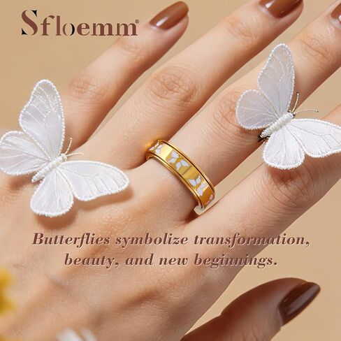 Butterfly Fidget Spinner Ring for Women - 18K Gold Plated Stainless Steel Rotating Anxiety Relief Jewelry, Size 6-10 in Saudi Arabia