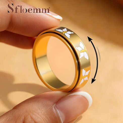 Butterfly Fidget Spinner Ring for Women - 18K Gold Plated Stainless Steel Rotating Anxiety Relief Jewelry, Size 6-10 in Saudi Arabia