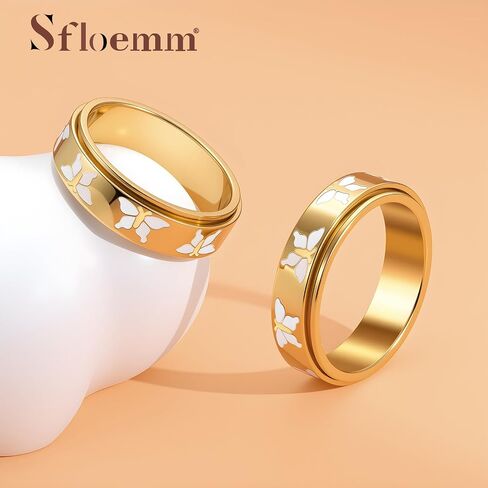 Butterfly Fidget Spinner Ring for Women - 18K Gold Plated Stainless Steel Rotating Anxiety Relief Jewelry, Size 6-10 in Saudi Arabia
