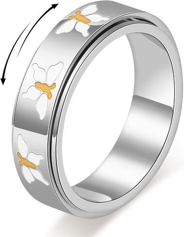 Butterfly Fidget Spinner Ring for Women - 18K Gold Plated Stainless Steel Rotating Anxiety Relief Jewelry, Size 6-10 in Saudi Arabia