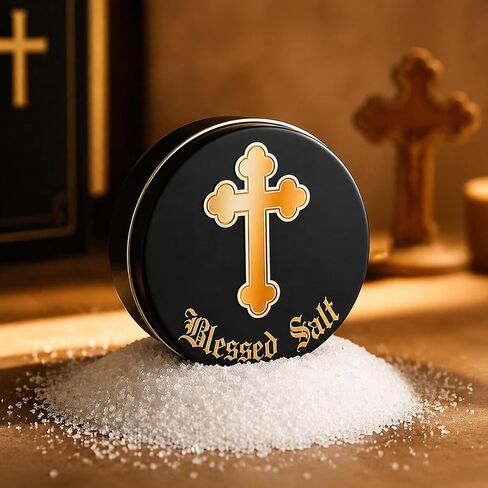 Blessed Salt Cellar Holy Salt Container with Gold Cross Religious Gift Catholic Sacrament Box for Christians Baptism Wedding Ceremony Home Office Purify Protection Meditation in Kuwait