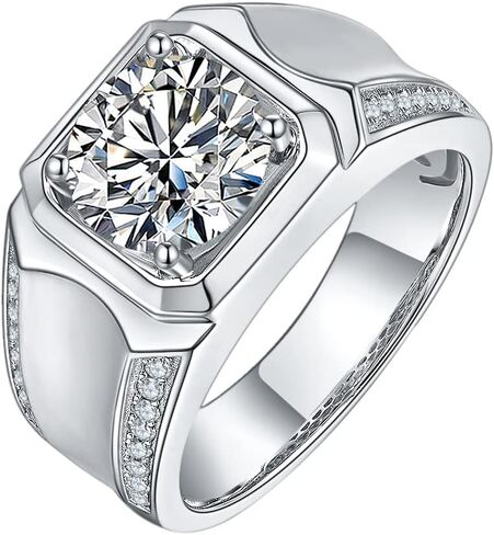 Gem's Beauty Moissanite Men's Rings 1.0ct - 3.0ct D Color Moissanite Engagement Ring imitation Diamond Rings 925 Sterling Silver Wedding Ring for Men(Size 8-12 in Saudi Arabia