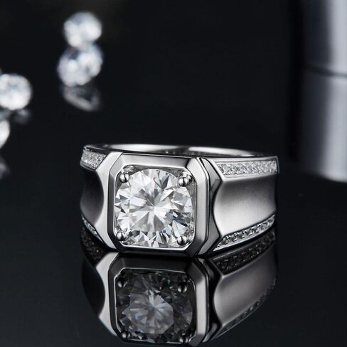 Gem's Beauty Moissanite Men's Rings 1.0ct - 3.0ct D Color Moissanite Engagement Ring imitation Diamond Rings 925 Sterling Silver Wedding Ring for Men(Size 8-12 in Saudi Arabia