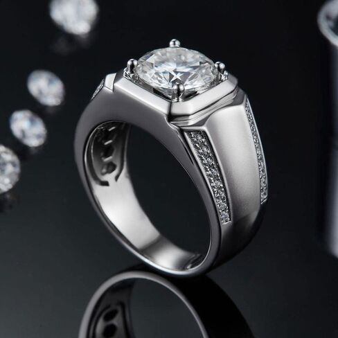 Gem's Beauty Moissanite Men's Rings 1.0ct - 3.0ct D Color Moissanite Engagement Ring imitation Diamond Rings 925 Sterling Silver Wedding Ring for Men(Size 8-12 in Saudi Arabia