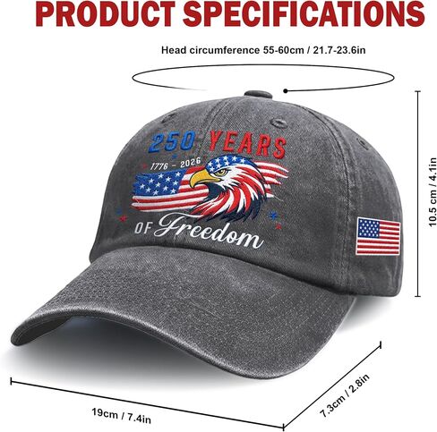 United States 250th Anniversary Hat - Adjustable Embroidered Eagles Hats for Men Women, 250 Anniversary USA Retro Washed Baseball Cap, 4th of July, Fathers Day, Patriotic for Dad, Grandpa, Husband in Kuwait