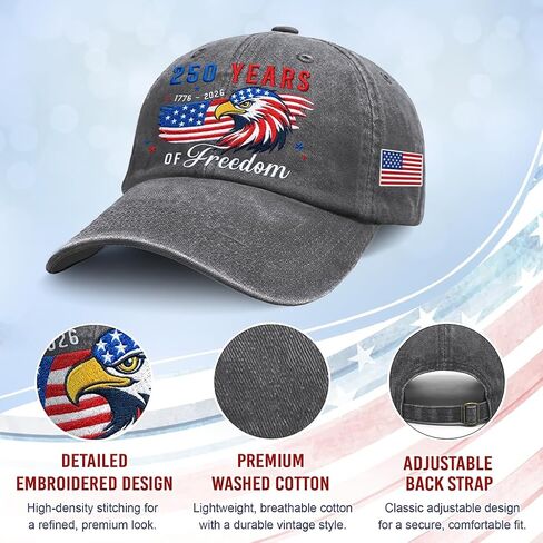 United States 250th Anniversary Hat - Adjustable Embroidered Eagles Hats for Men Women, 250 Anniversary USA Retro Washed Baseball Cap, 4th of July, Fathers Day, Patriotic for Dad, Grandpa, Husband in Kuwait
