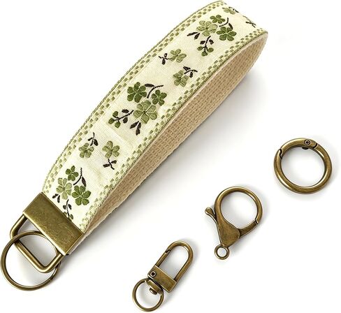 Boho Vintage Embroidered Wristlet Keychain for Women, Floral Fabric Keychain Bracelet with Metal Clasp in Saudi Arabia
