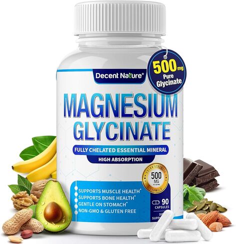Magnesium Glycinate 500mg Magnesium Supplement - Chelated for High Absorption & Bioavailability Support Sleep, Muscle, Bones, Cramps, Recovery & Energy, Vegan Non-GMO 90 Capsules Pack of 1 in Saudi Arabia