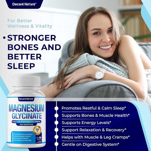 Magnesium Glycinate 500mg Magnesium Supplement - Chelated for High Absorption & Bioavailability Support Sleep, Muscle, Bones, Cramps, Recovery & Energy, Vegan Non-GMO 90 Capsules Pack of 1 in Saudi Arabia