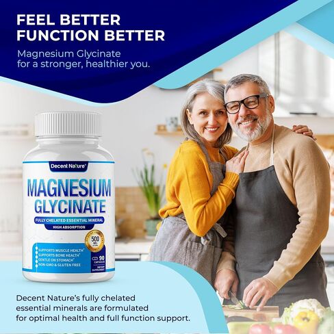 Magnesium Glycinate 500mg Magnesium Supplement - Chelated for High Absorption & Bioavailability Support Sleep, Muscle, Bones, Cramps, Recovery & Energy, Vegan Non-GMO 90 Capsules Pack of 1 in Saudi Arabia