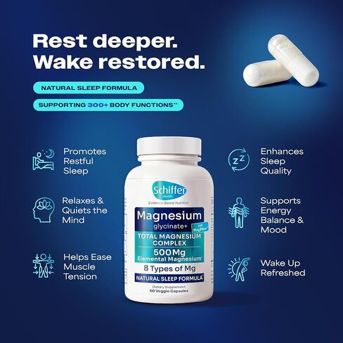 Magnesium Complex Supplement – 8 Elemental 500mg Magnesium Glycinate, Citrate, Malate with MagFlow™ - Sleep, Muscle & Relaxation Support | 60 Capsules | Non-GMO, Vegan, 3rd Party Tested, Made in USA in Saudi Arabia