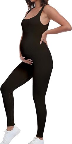 BDITANLE Maternity Workout Leggings Pregnancy Yoga Ribbed One Piece Seamless Tank Top Leggings Romper in Saudi Arabia