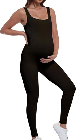 BDITANLE Maternity Workout Leggings Pregnancy Yoga Ribbed One Piece Seamless Tank Top Leggings Romper in Saudi Arabia