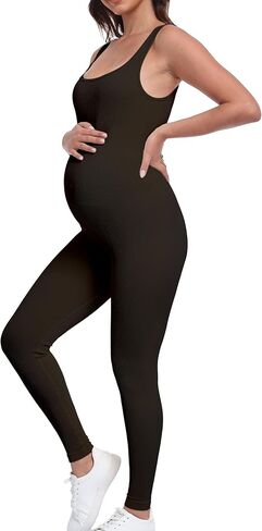 BDITANLE Maternity Workout Leggings Pregnancy Yoga Ribbed One Piece Seamless Tank Top Leggings Romper in Saudi Arabia