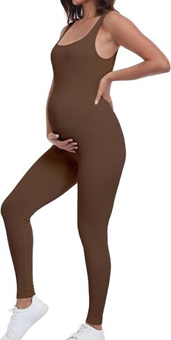 BDITANLE Maternity Workout Leggings Pregnancy Yoga Ribbed One Piece Seamless Tank Top Leggings Romper in Saudi Arabia