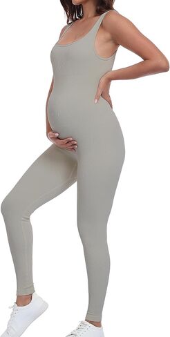 BDITANLE Maternity Workout Leggings Pregnancy Yoga Ribbed One Piece Seamless Tank Top Leggings Romper in Saudi Arabia