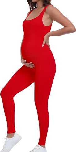 BDITANLE Maternity Workout Leggings Pregnancy Yoga Ribbed One Piece Seamless Tank Top Leggings Romper in Saudi Arabia