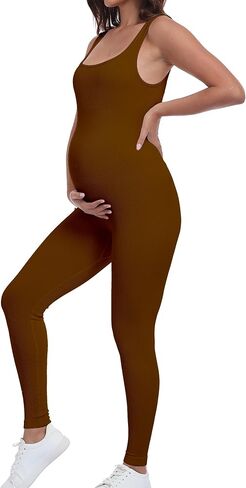 BDITANLE Maternity Workout Leggings Pregnancy Yoga Ribbed One Piece Seamless Tank Top Leggings Romper in Saudi Arabia